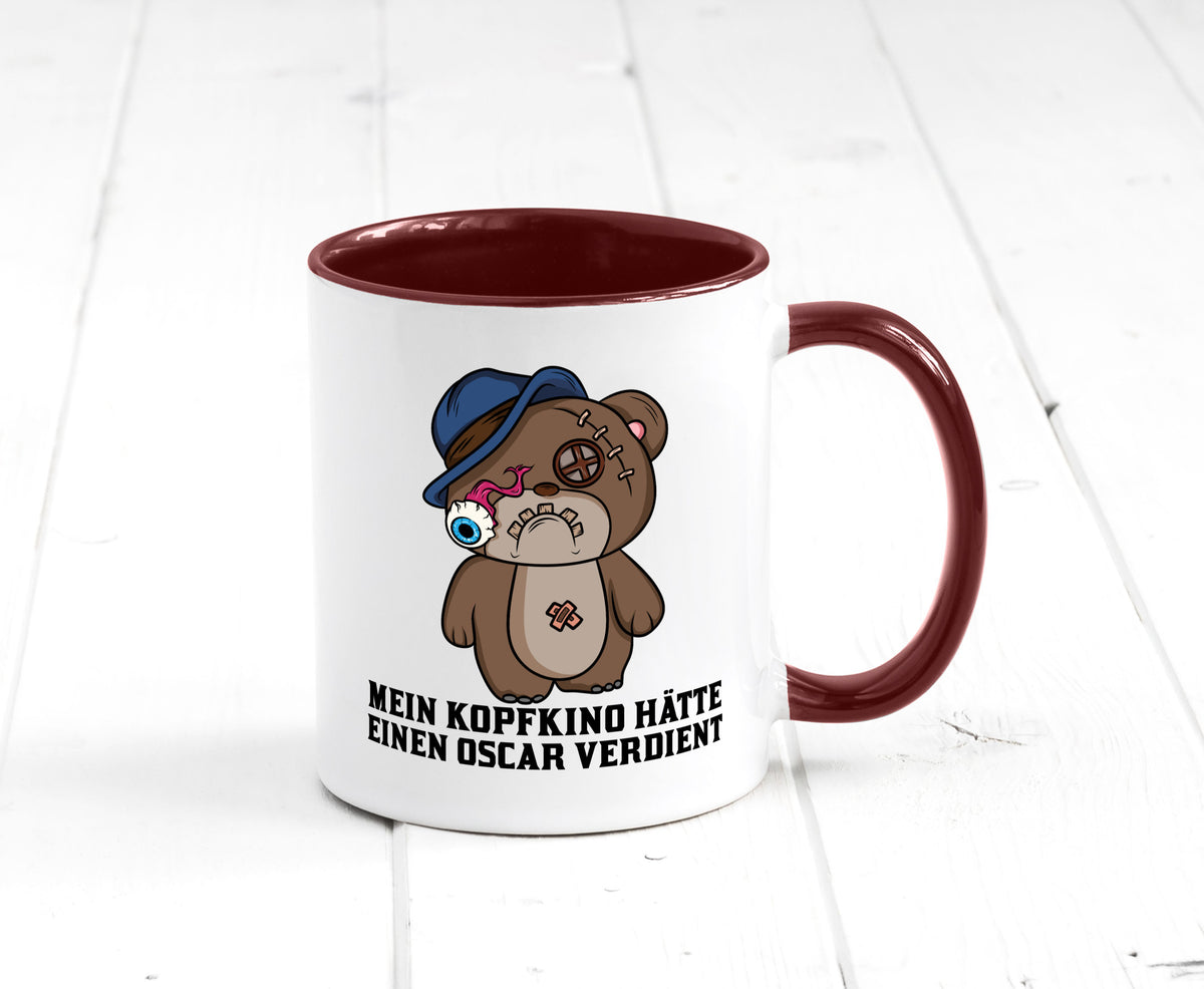 Mein Kopfkino hätte Oscar verdient | kaputter Bär Comic lustiger Spruch Tasse