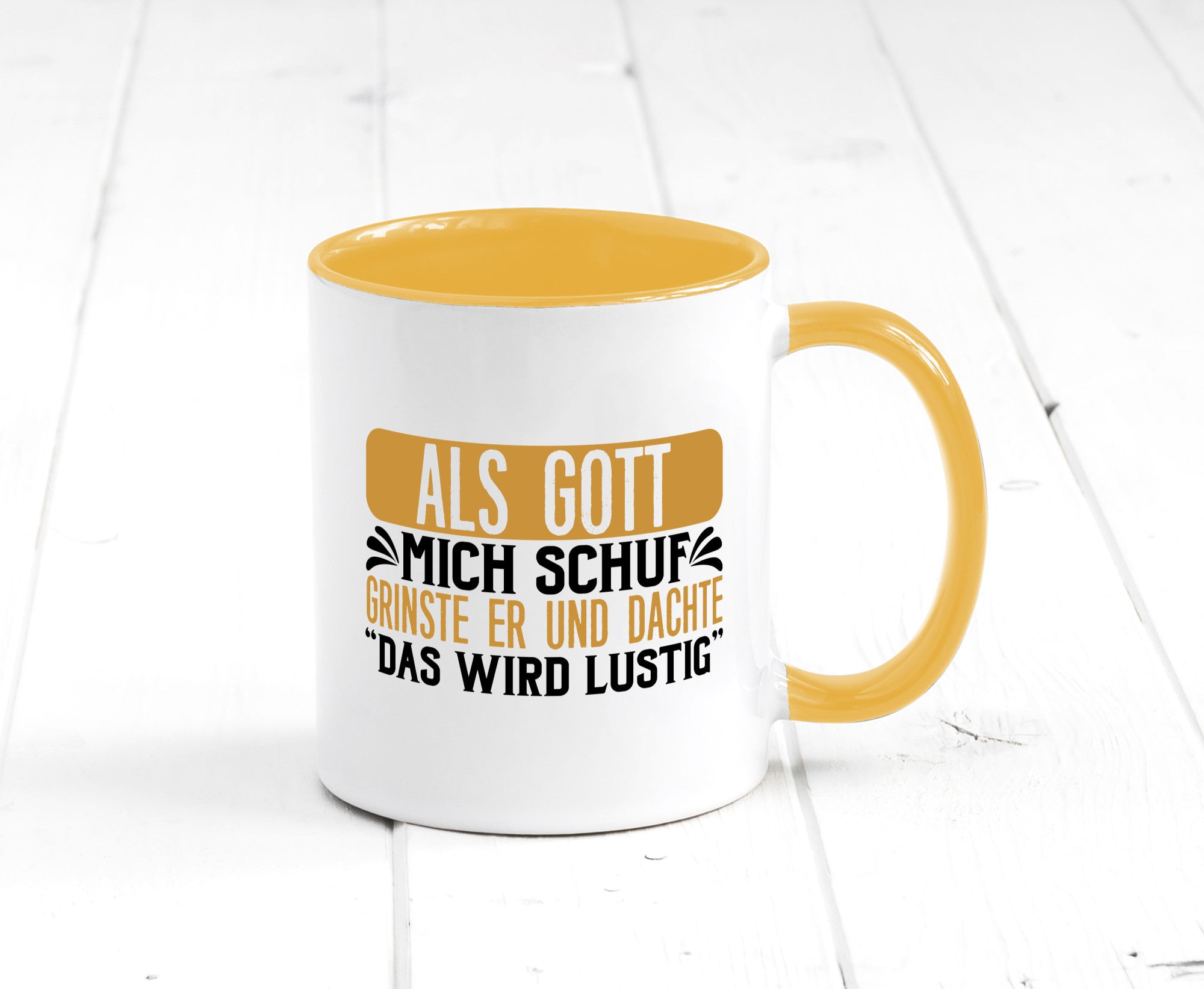 Als Gott mich Schuf Grinste er lustiger Spruch Geschenk Humor Geschenkidee Tasse