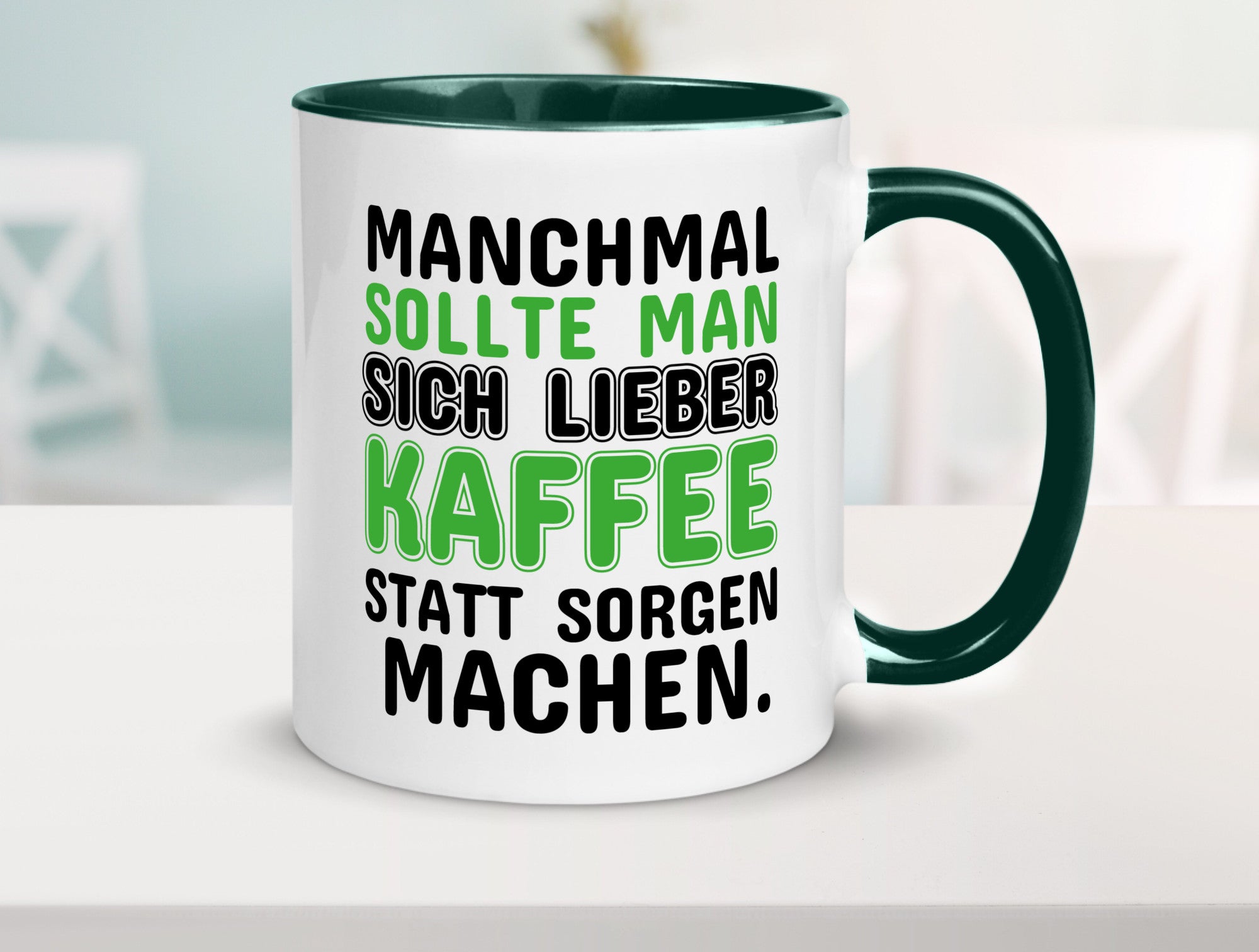 Kaffee statt sorgen lustiger Spruch Geschenk Humor Geschenkidee Tasse