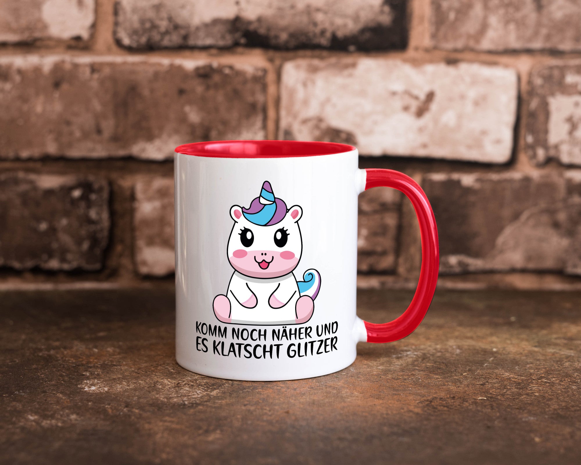 Komm näher und es klatscht Glitzer | Humor Einhorn Geschenkidee Tasse