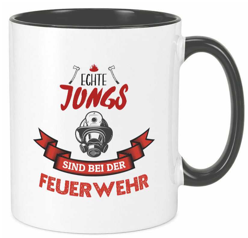 Echte Jungs sind bei der Feuerwehr | Feuerwehrmann lustiger Spruch Geschenk Tasse