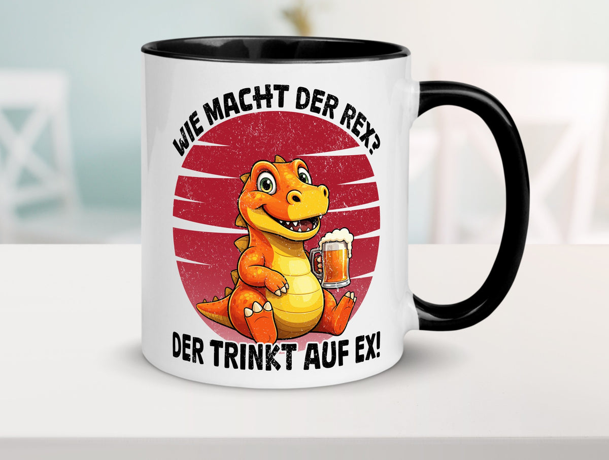 Wie macht der Rex trinkt auf ex | Bier T-Rex v2 lustiger Spruch Geschenk Humor Tasse