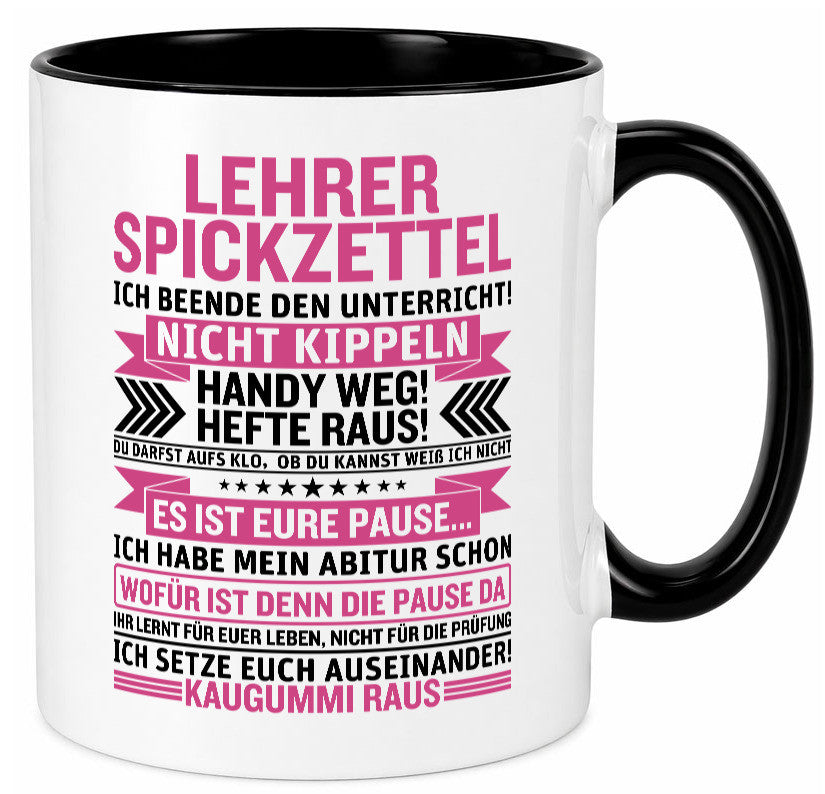 Lehrer Spickzettel | Beruf Tasse lustiger Spruch vl1 Geschenk Arbeit Kollegen