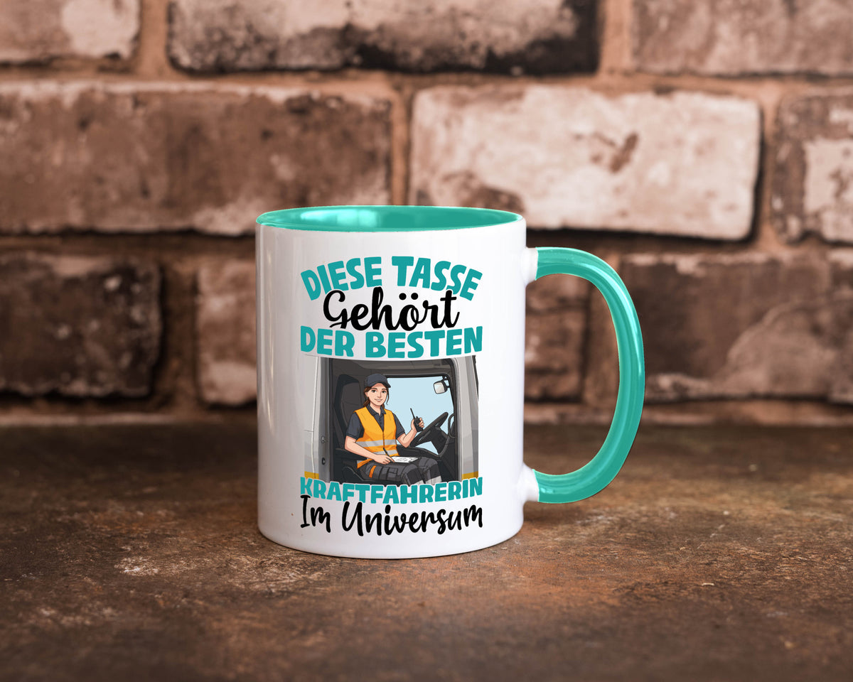 Im Universum: Kraftfahrerin | Lastwagen LKW lustig Humor Geschenkidee Geschenk Tasse