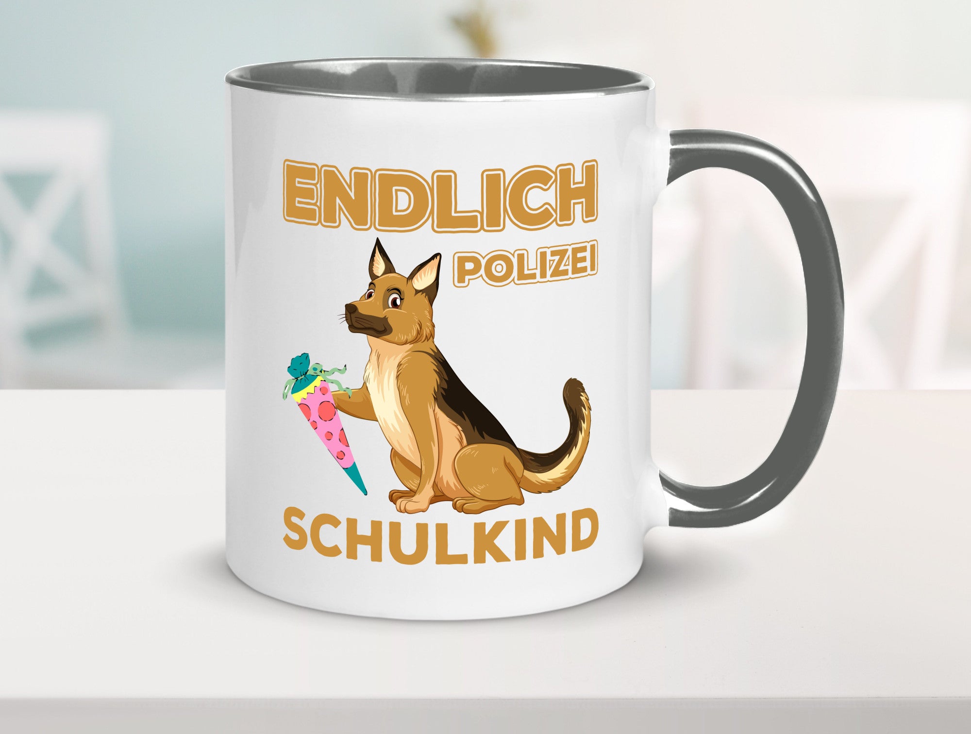 Endlich Schulkind | Tasse Einschulung Polizei Hund lustiger Spruch Geschenk