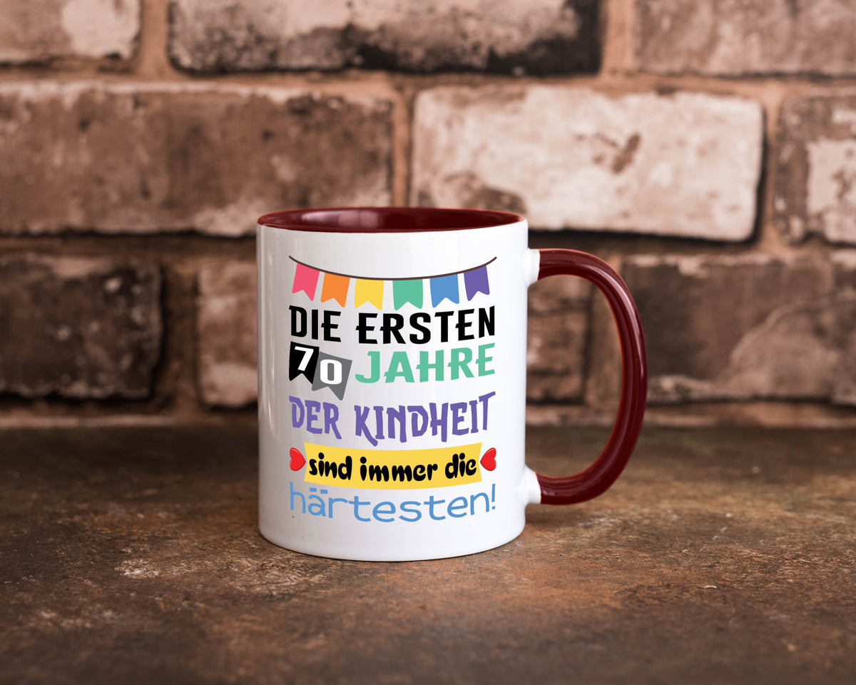 Die ersten 70 Jahre der Kindheit | 70. Geburtstag Rentner Humor Ruhestand Tasse