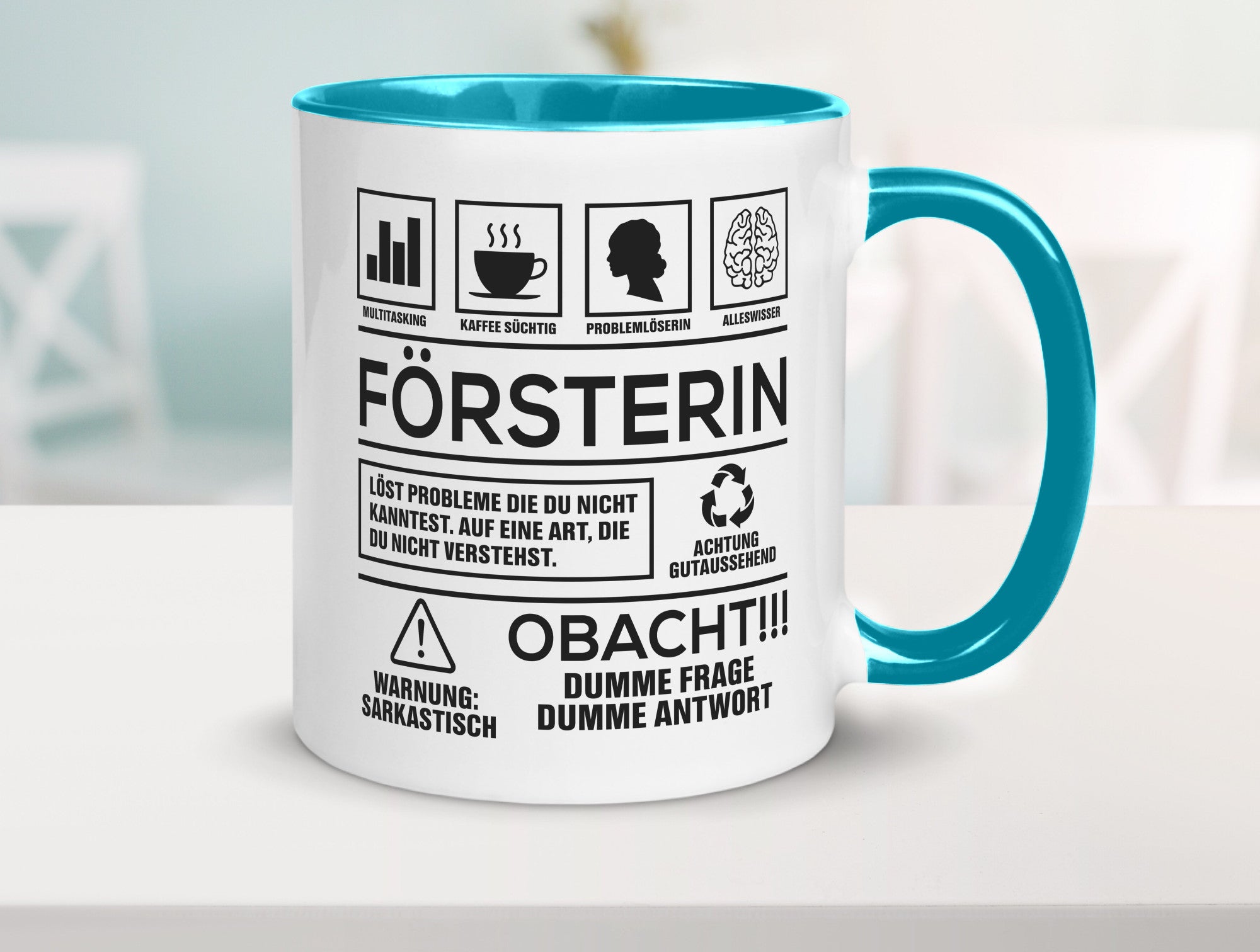 Achtung Probleme Försterin | Forst Arbeit lustig Kollegen Büro Geschenk Tasse