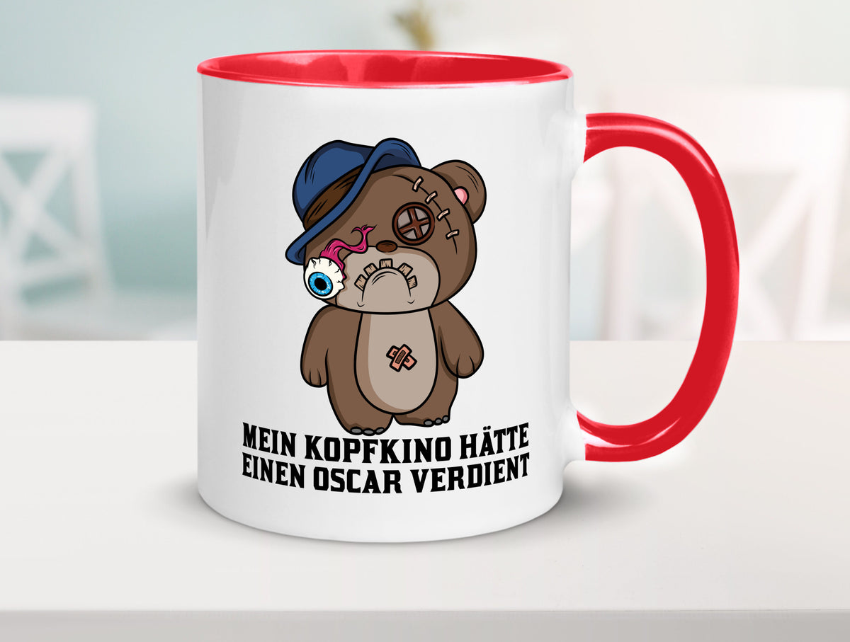 Mein Kopfkino hätte Oscar verdient | kaputter Bär Comic lustiger Spruch Tasse