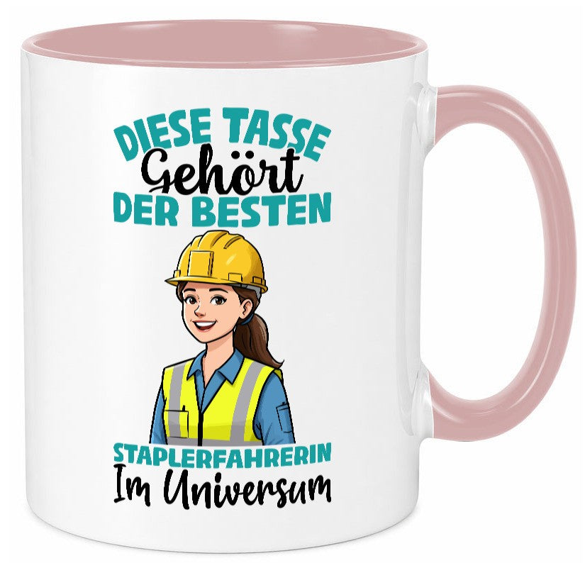 Im Universum: Staplerfahrerin | Gabelstapler Humor Geschenkidee Tasse
