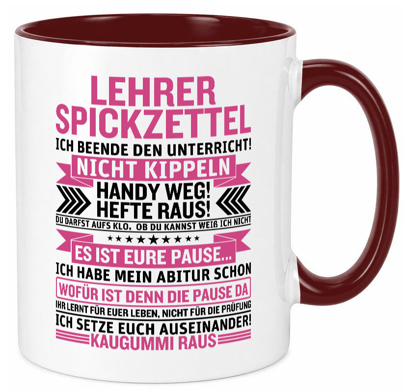 Lehrer Spickzettel | Beruf Tasse lustiger Spruch vl1 Geschenk Arbeit Kollegen