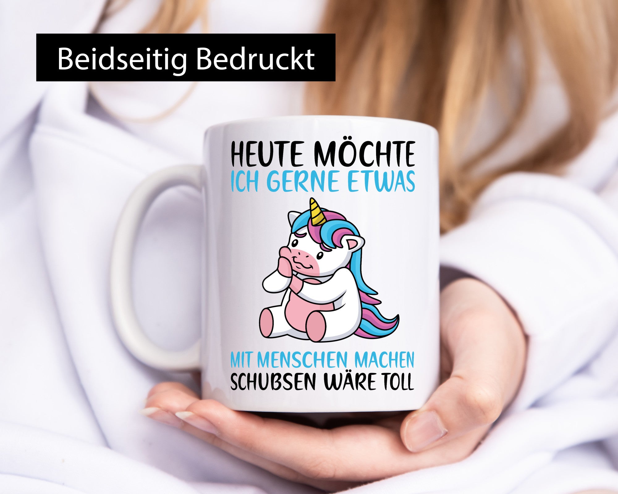 Möchte etwas mit Menschen machen | süßes Einhorn Spruch Humor Geschenkidee Tasse