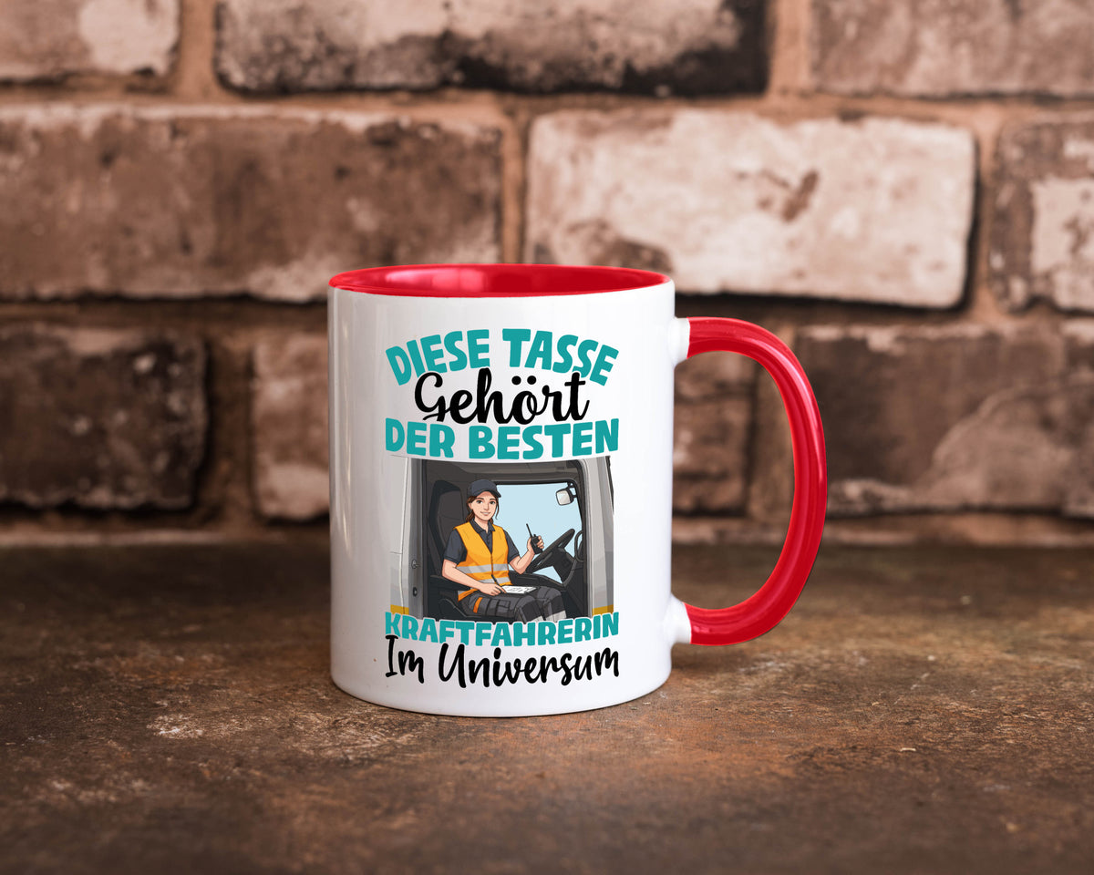 Im Universum: Kraftfahrerin | Lastwagen LKW lustig Humor Geschenkidee Geschenk Tasse