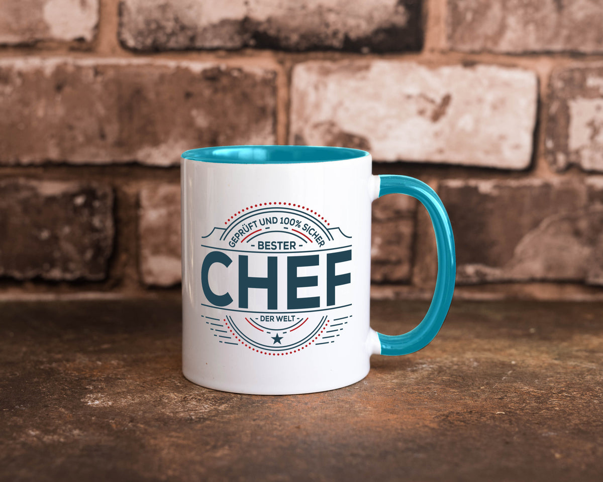 Geprüft und sicher: Chef | Führungskraft Vorgesetzter lustig Arbeit Kollegen Tasse