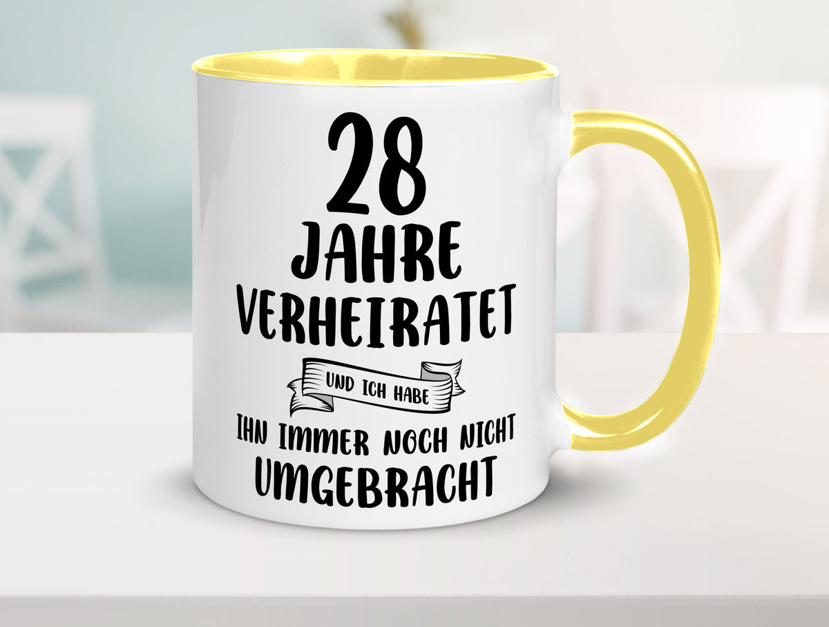 28 Jahre Verheiratet, immer noch am Leben! Geschenkidee Humor Tasse
