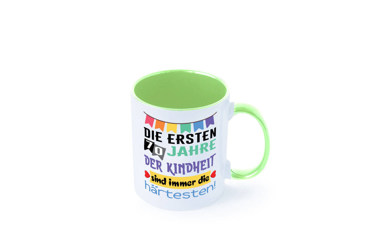 Die ersten 70 Jahre der Kindheit | 70. Geburtstag Rentner Humor Ruhestand Tasse