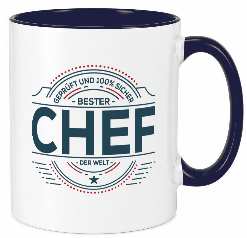 Geprüft und sicher: Chef | Führungskraft Vorgesetzter lustig Arbeit Kollegen Tasse
