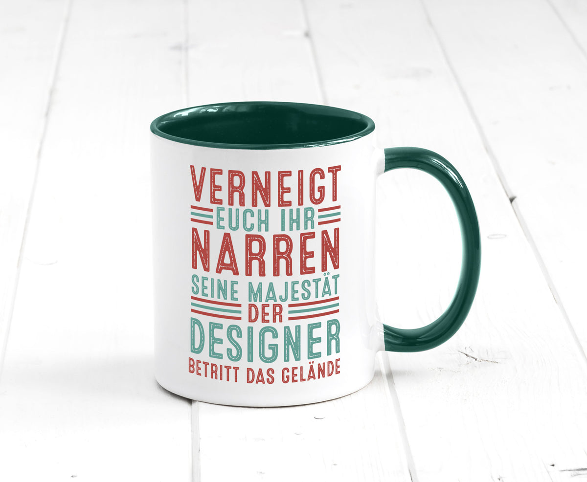 Verneigt euch: Designer Beruf | Mode v2 Humor Arbeit Kollegen Büro Geschenkidee Tasse