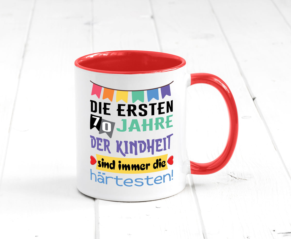 Die ersten 70 Jahre der Kindheit | 70. Geburtstag Rentner Humor Ruhestand Tasse
