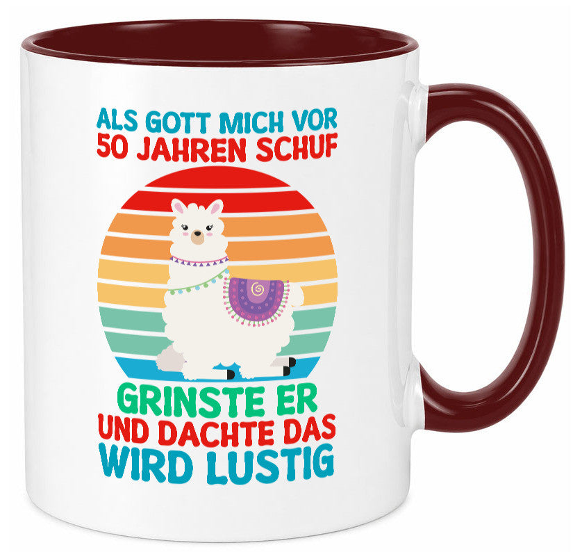 50. Geburtstag | 50 Jahre Gut Schuf mich Lama v2 Humor Geschenkidee Tasse