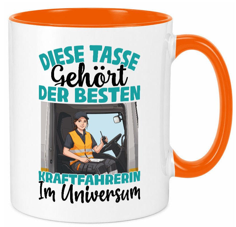 Im Universum: Kraftfahrerin | Lastwagen LKW lustig Humor Geschenkidee Geschenk Tasse