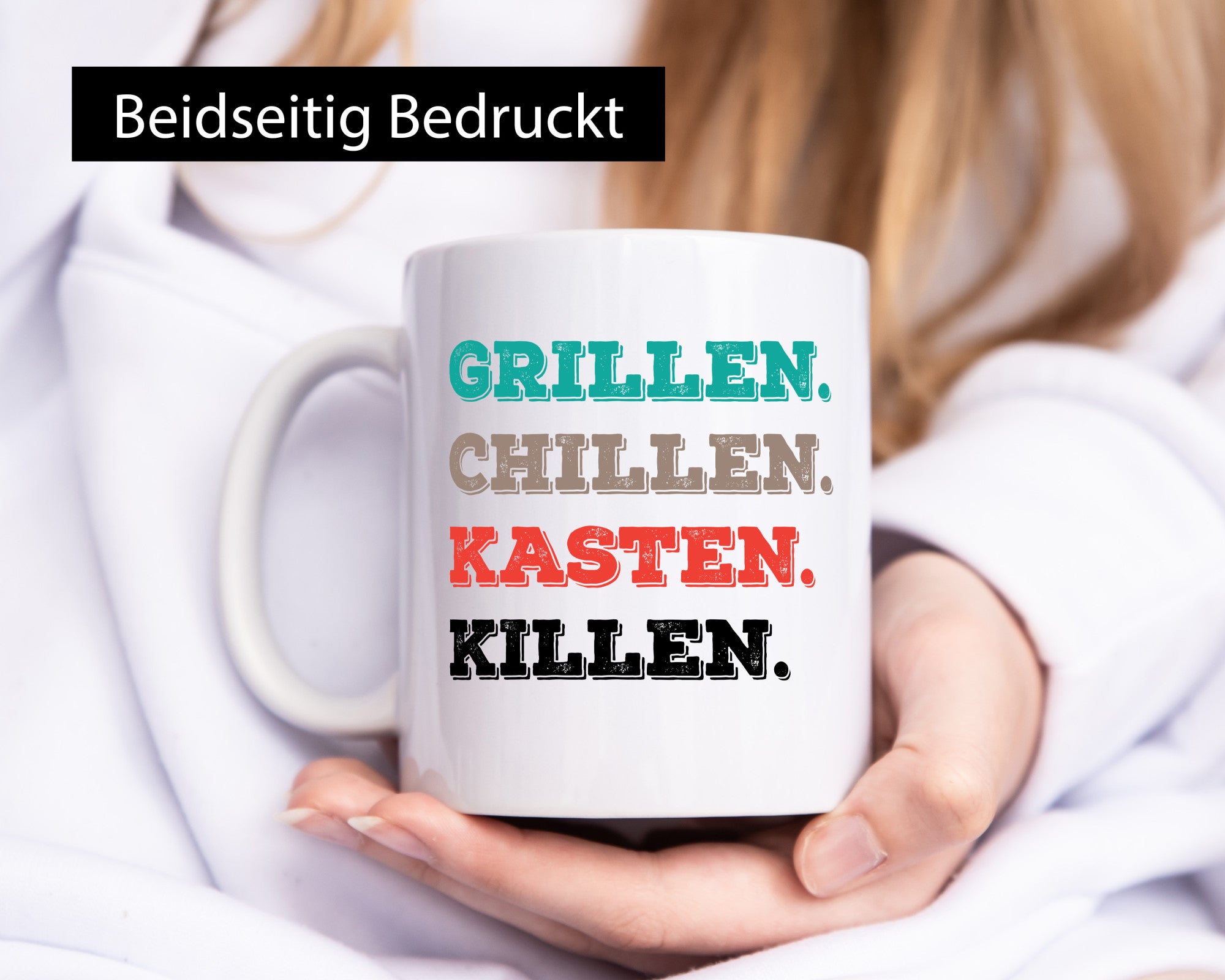 Grillen Chillen Kasten Killen | Bier Bierliebhaber Humor Geschenkidee Tasse