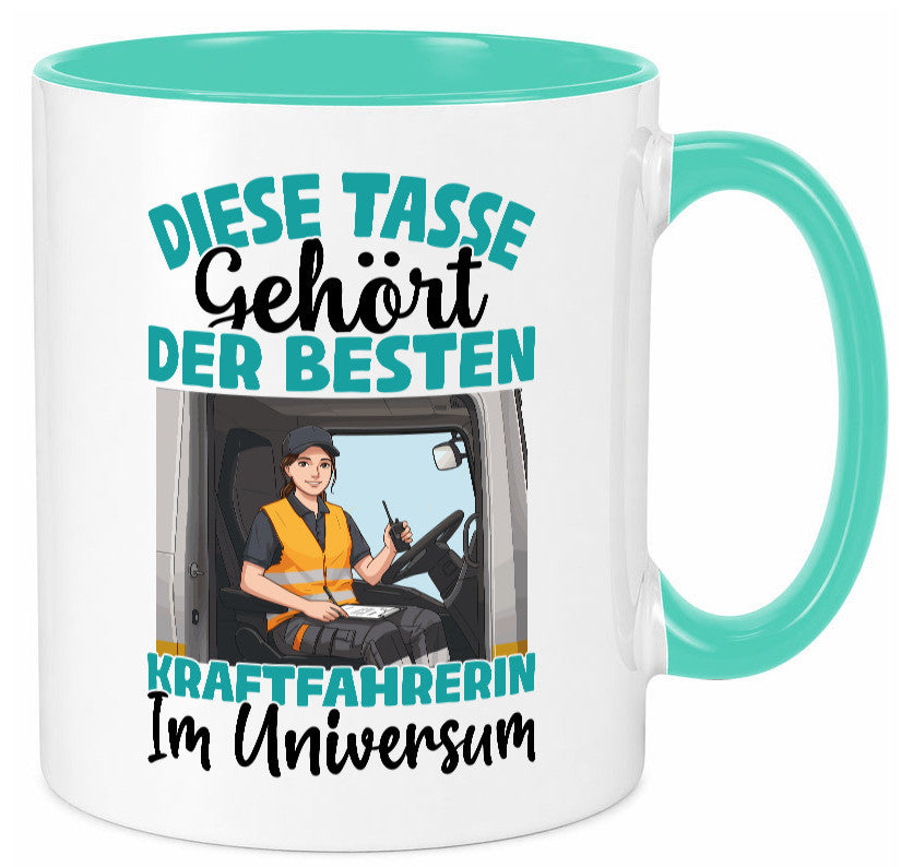 Im Universum: Kraftfahrerin | Lastwagen LKW lustig Humor Geschenkidee Geschenk Tasse