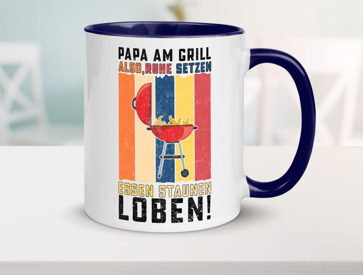 Papa am Grill | Grillmeister BBQ Grillabend v2 Geschenkidee Humor Tasse