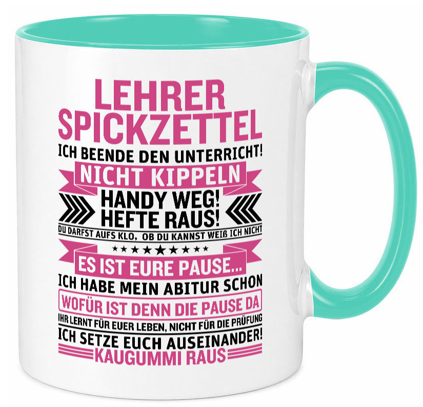 Lehrer Spickzettel | Beruf Tasse lustiger Spruch vl1 Geschenk Arbeit Kollegen