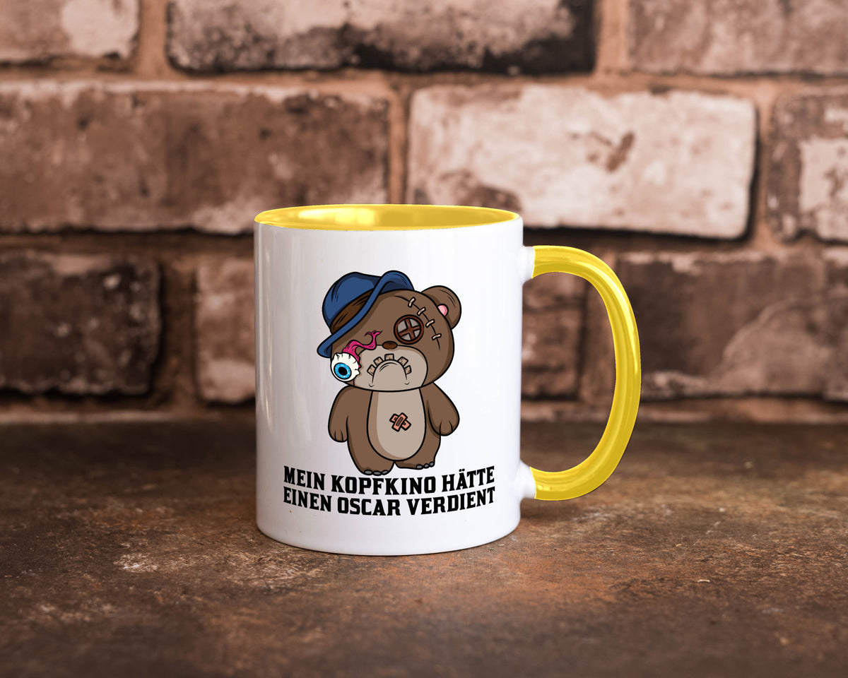Mein Kopfkino hätte Oscar verdient | kaputter Bär Comic lustiger Spruch Tasse