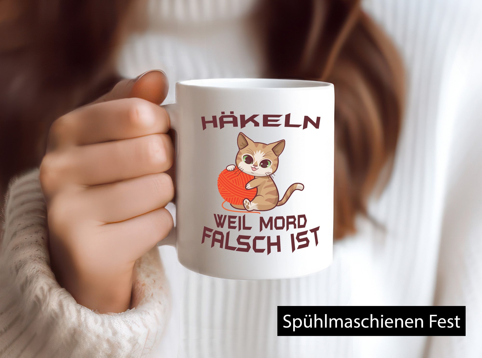 Häckeln weil morg Falsch ist | Katze lustig Tierliebhaber Humor Geschenk Tasse
