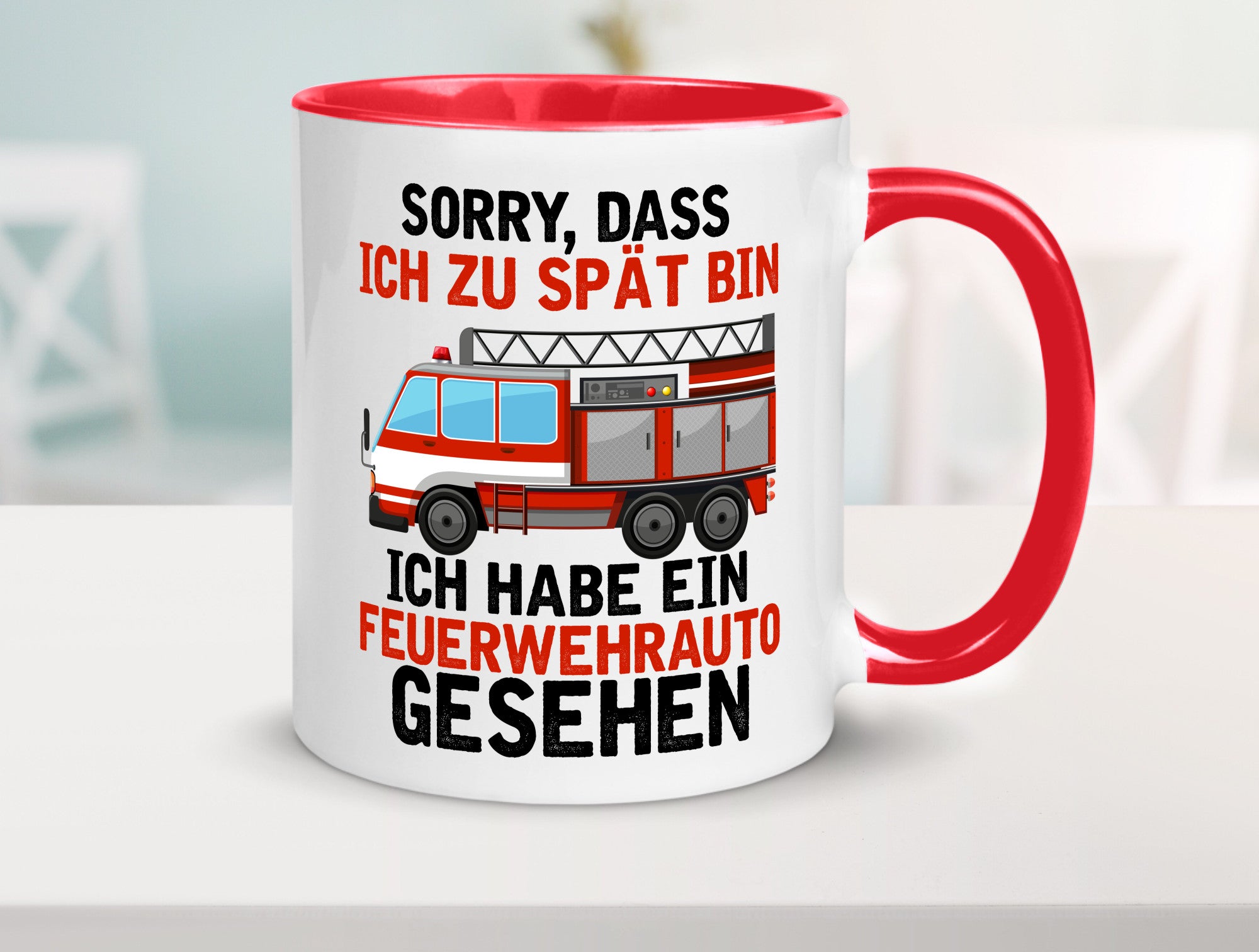 Ich hab ein feuerwehrauto gesehen | lustig Humor Geschenkidee Geschenk Tasse