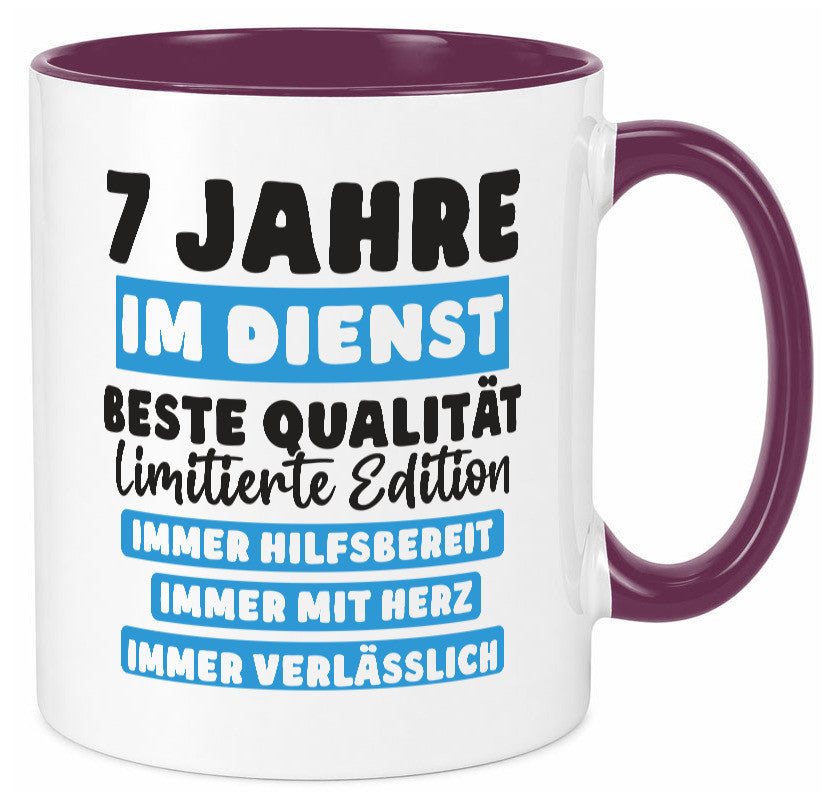 7 Jahre im Dienst | Jubiläum Arbeit v6 lustig Kollegen Büro Geschenk Tasse