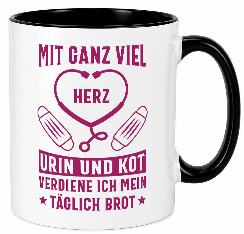 Herz, Urin, Kot, damit verdien ich mein Brot | Stethoskop Geschenk Humor Tasse
