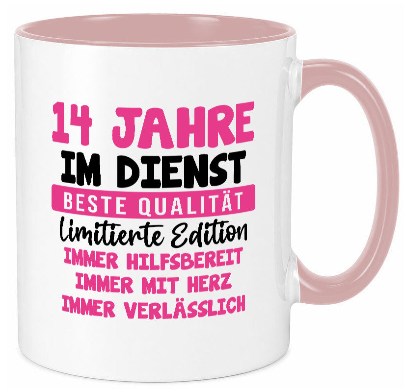 14 Jahre im Dienst | Jubiläum Arbeit v10 Geschenk Kollegen Büro lustiger Spruch Tasse
