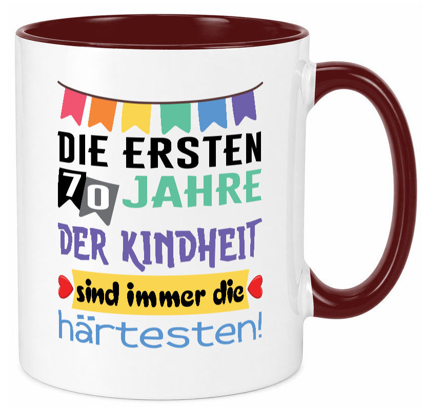 Die ersten 70 Jahre der Kindheit | 70. Geburtstag Rentner Humor Ruhestand Tasse