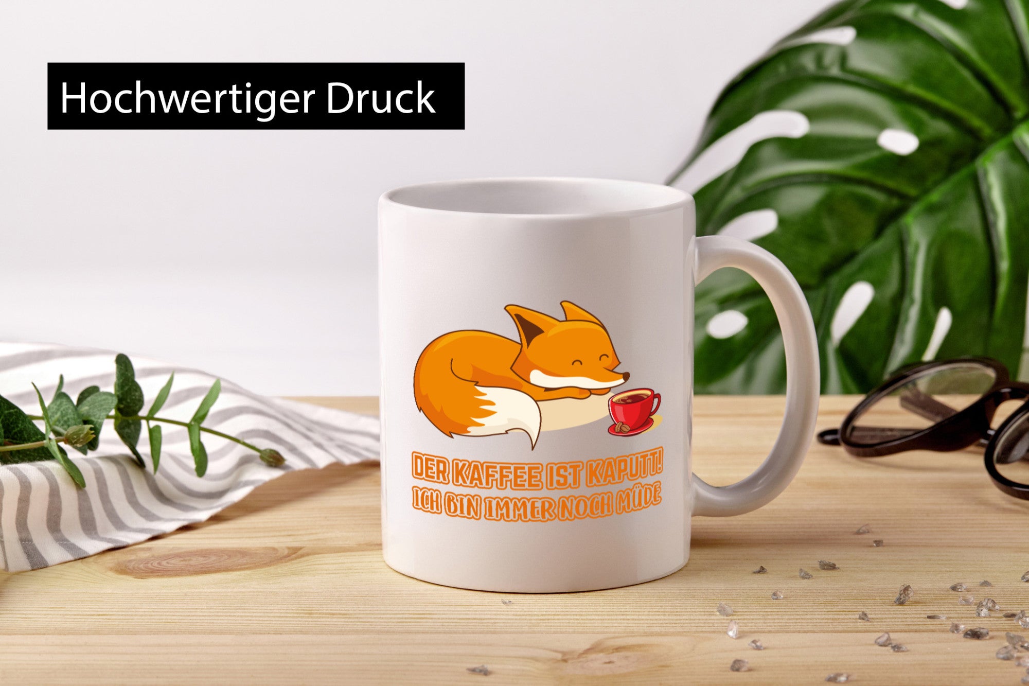 Kaffee kaputt | Morgenmuffel Tasse Fuchs müde lustig Humor Geschenkidee Geschenk