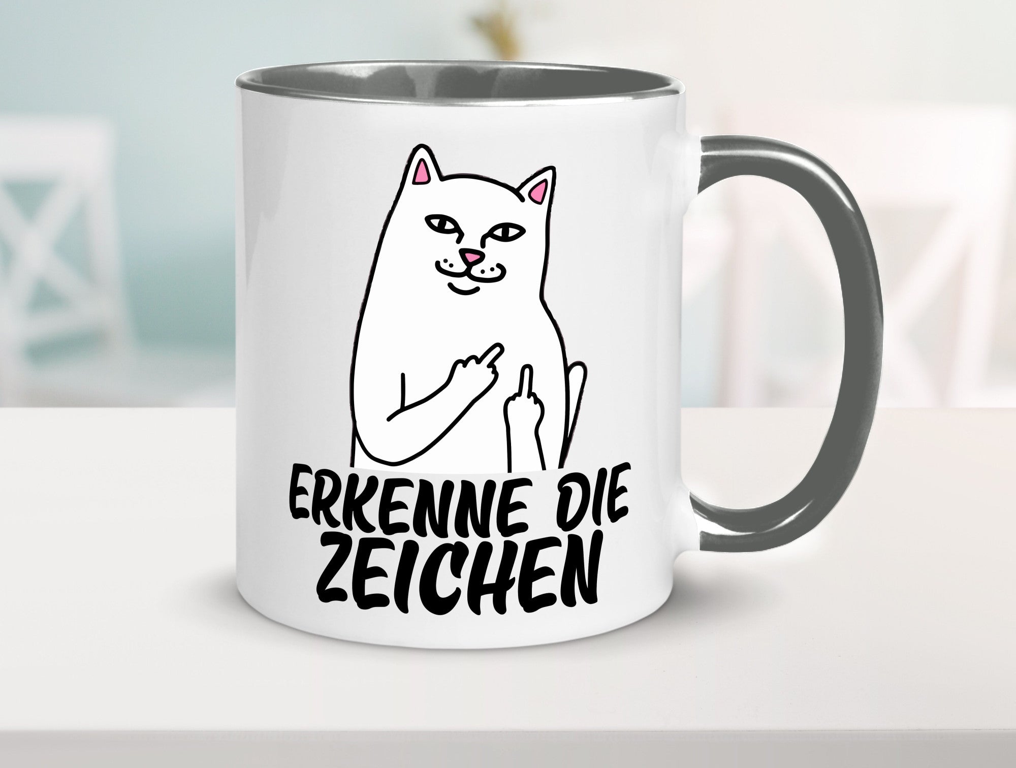 Erkenne die Zeichen | Katze Schatten Mittelfinger Geschenk Tierliebhaber Humor