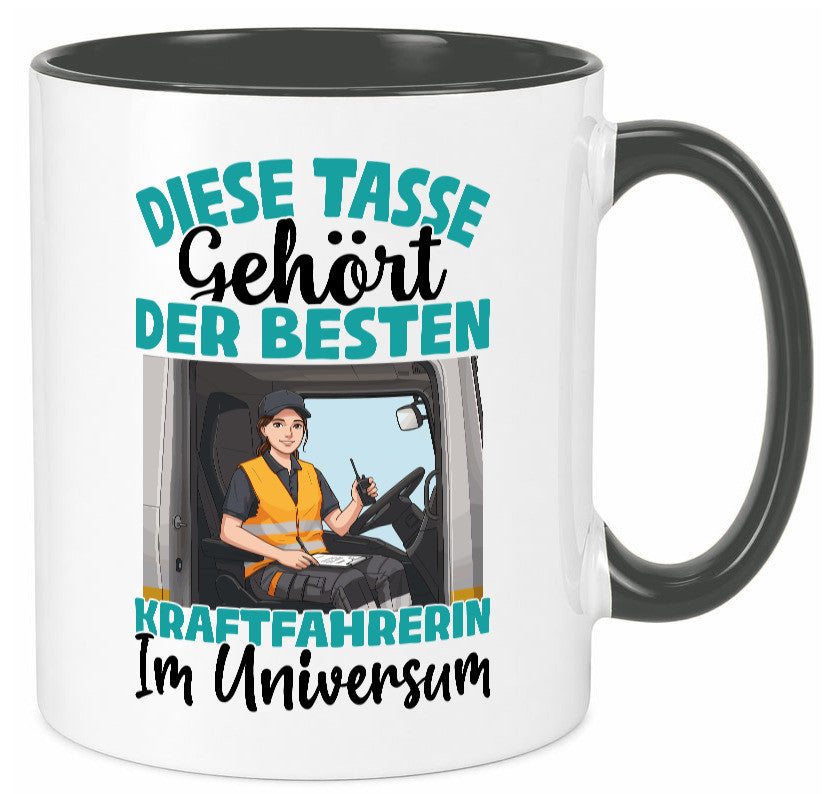 Im Universum: Kraftfahrerin | Lastwagen LKW lustig Humor Geschenkidee Geschenk Tasse