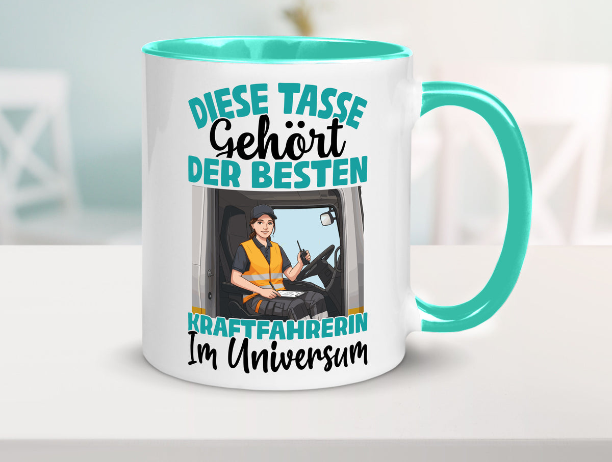 Im Universum: Kraftfahrerin | Lastwagen LKW lustig Humor Geschenkidee Geschenk Tasse
