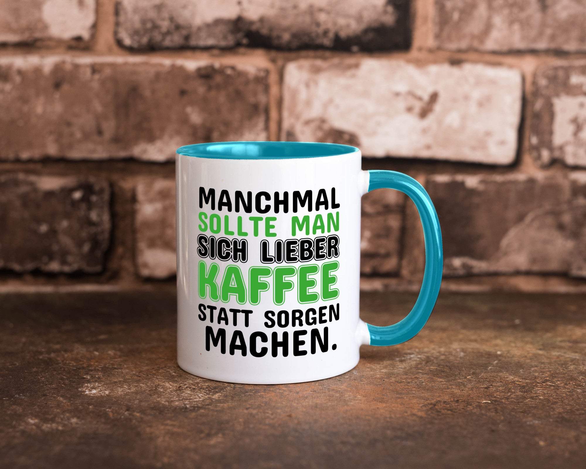 Kaffee statt sorgen lustiger Spruch Geschenk Humor Geschenkidee Tasse