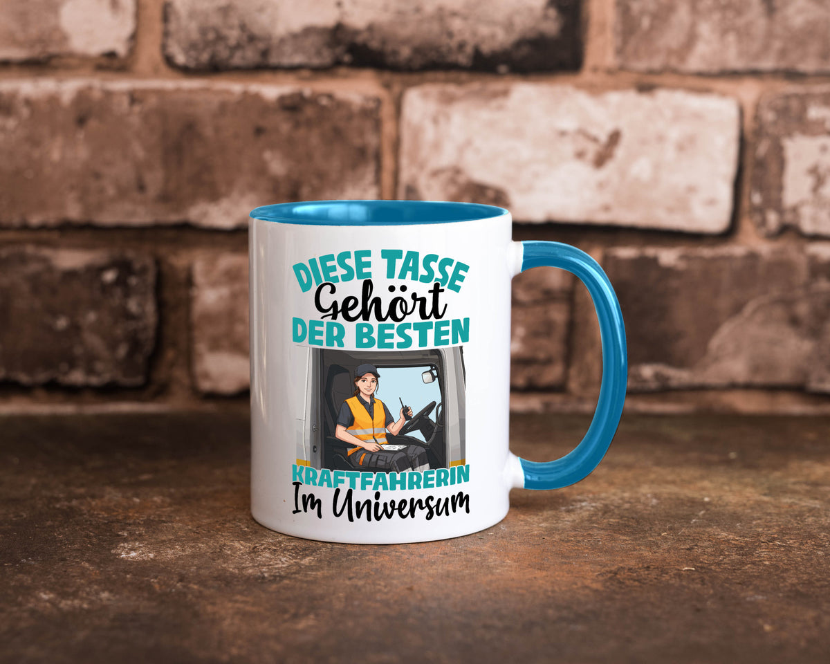 Im Universum: Kraftfahrerin | Lastwagen LKW lustig Humor Geschenkidee Geschenk Tasse