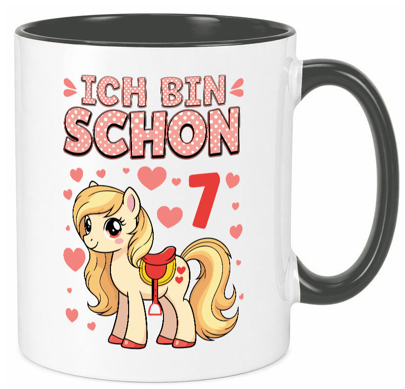7. Geburtstag | 7 Jahre Mädchen Reiten Pony lustiger Spruch Geschenk Tasse