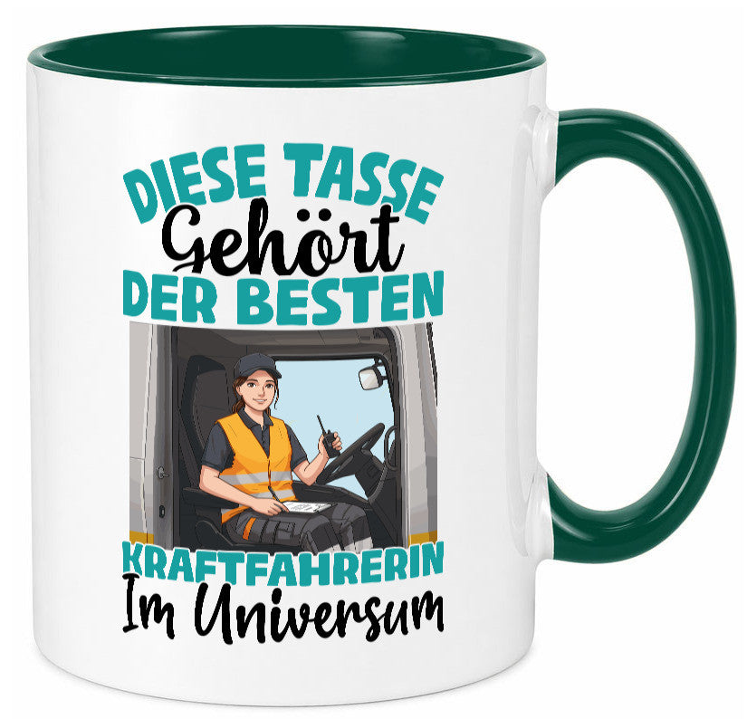 Im Universum: Kraftfahrerin | Lastwagen LKW lustig Humor Geschenkidee Geschenk Tasse