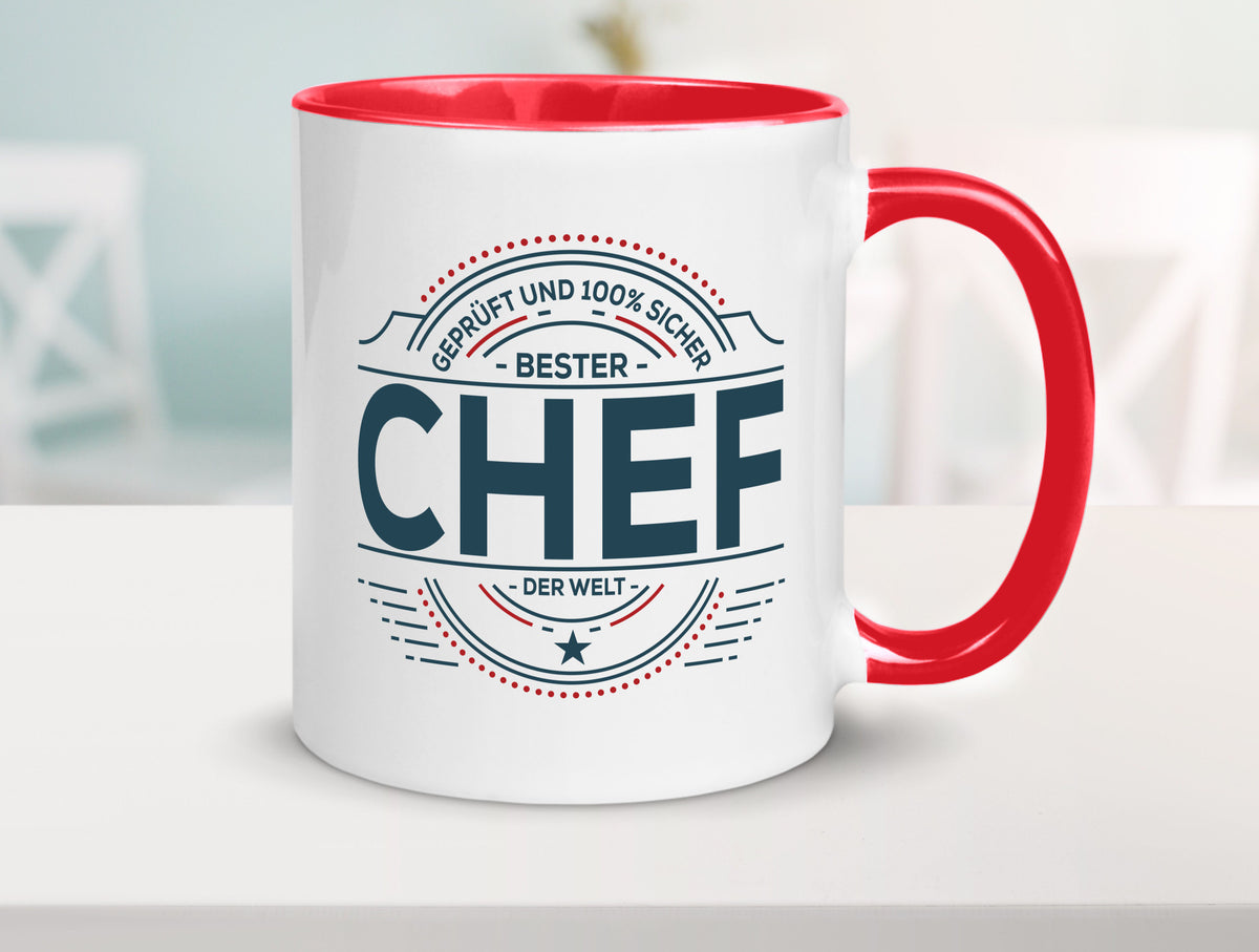 Geprüft und sicher: Chef | Führungskraft Vorgesetzter lustig Arbeit Kollegen Tasse