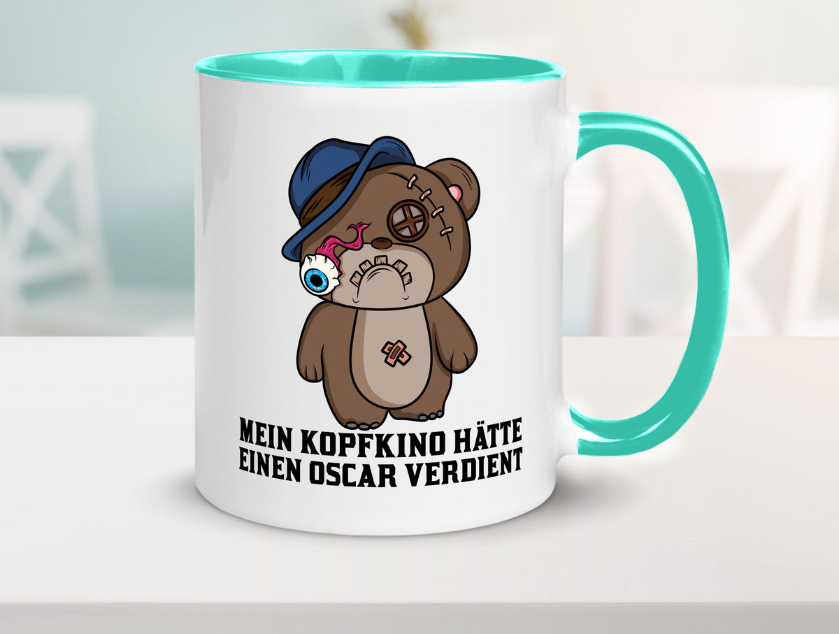 Mein Kopfkino hätte Oscar verdient | kaputter Bär Comic lustiger Spruch Tasse