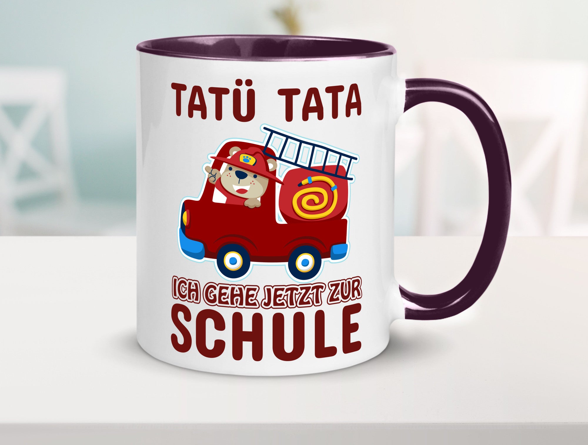 Bär in Feuerwehrauto | Tatü Tata Einschulung Tasse Humor Geschenkidee