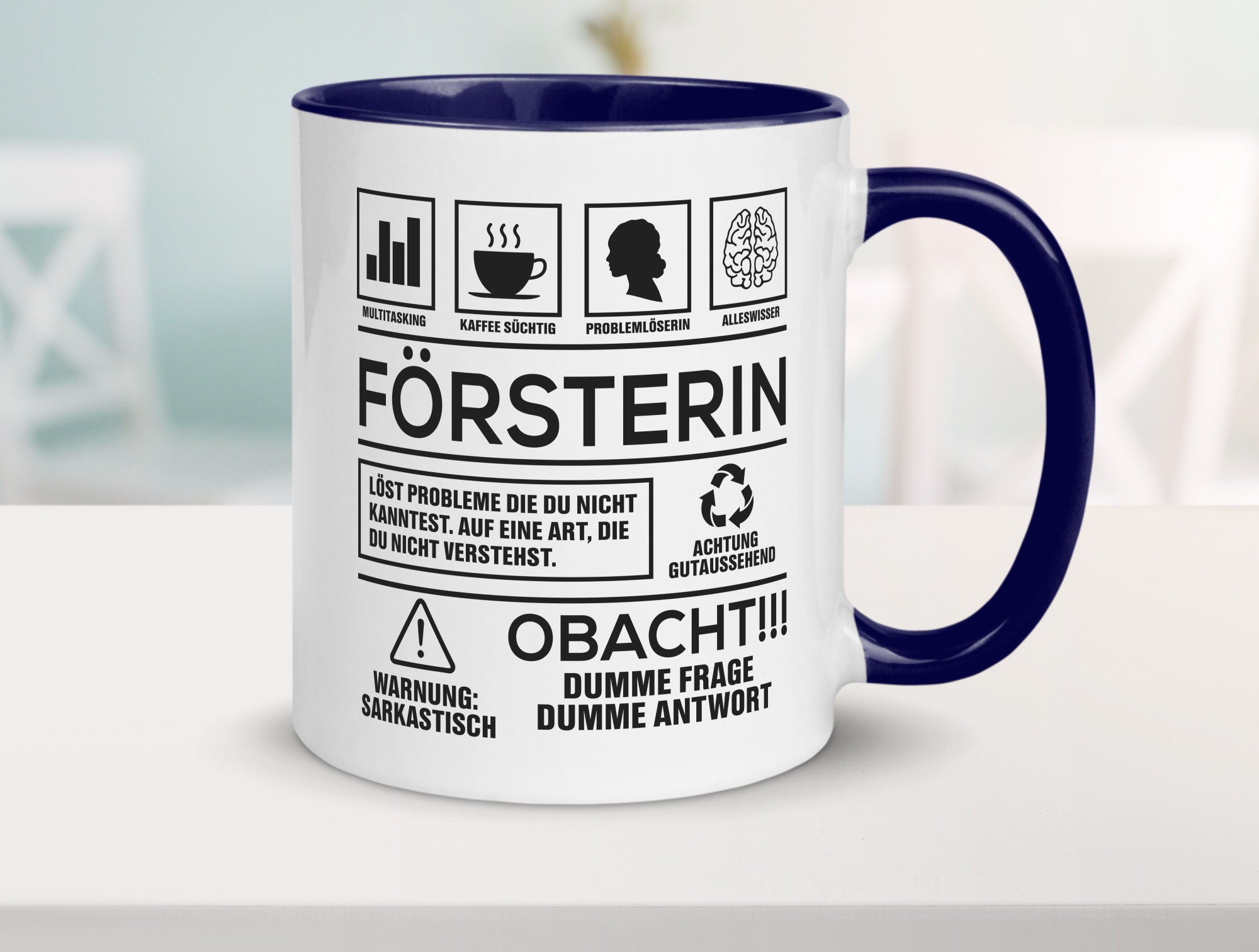 Achtung Probleme Försterin | Forst Arbeit lustig Kollegen Büro Geschenk Tasse