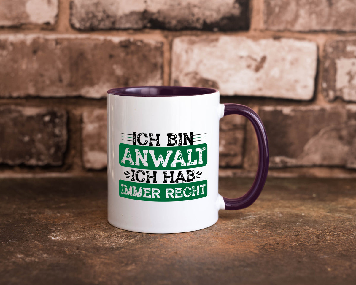 Ich bin Anwalt habe immer Recht | Jura Humor Geschenkidee Tasse