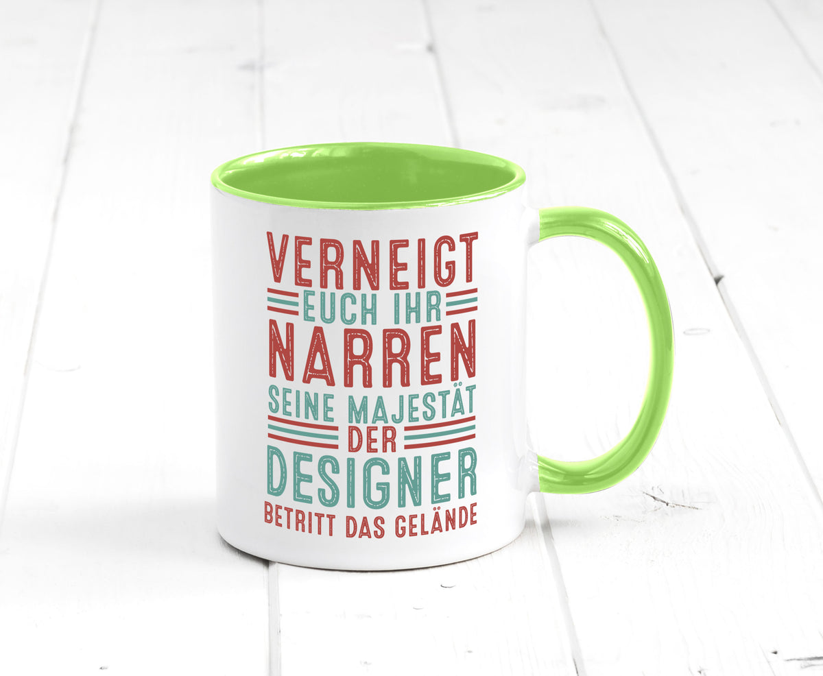 Verneigt euch: Designer Beruf | Mode v2 Humor Arbeit Kollegen Büro Geschenkidee Tasse