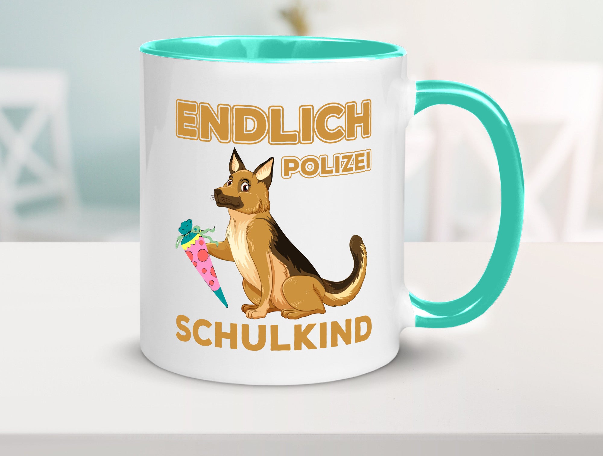 Endlich Schulkind | Tasse Einschulung Polizei Hund lustiger Spruch Geschenk